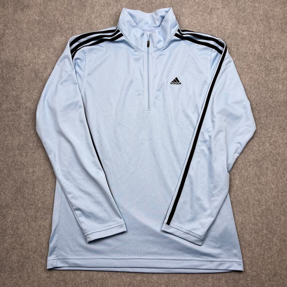 adidas climalite track jacket blue 3‎ stripe 1/4 zip large